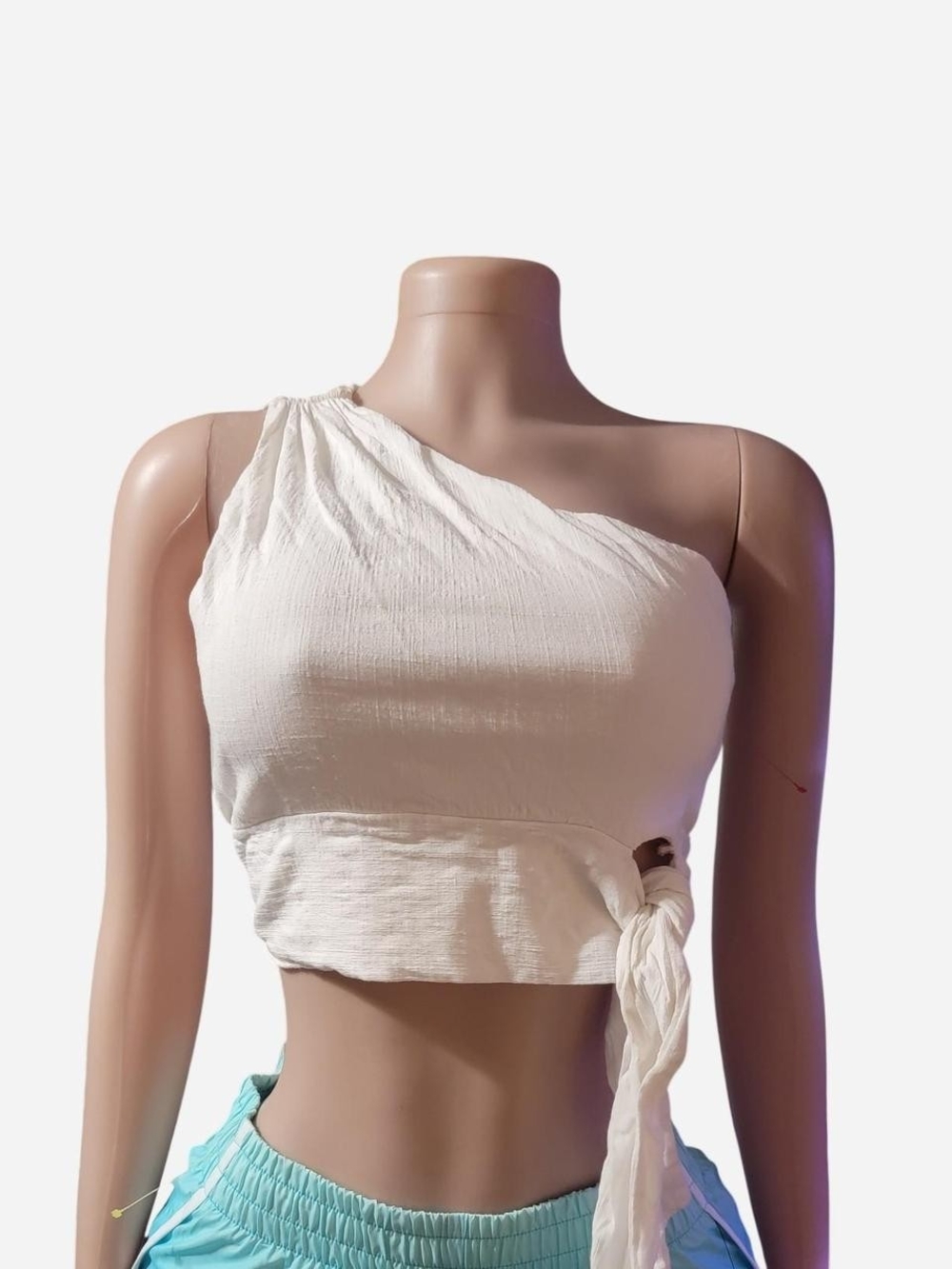 Free People White One-Shoulder Tie-Side Crop Top